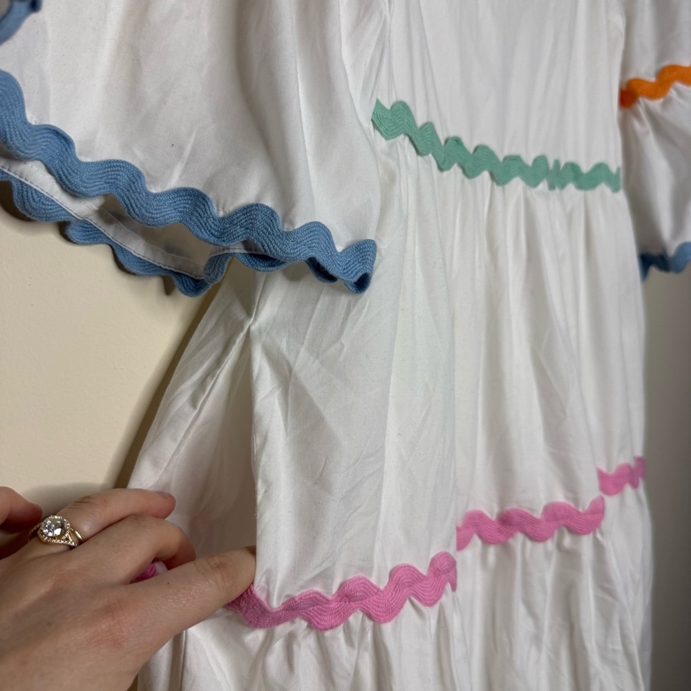 ENTRO Ric Rac Dopamine Dressing Pastel Feminine Spring Fun Ruffles Midi Dress - Picture 5 of 9